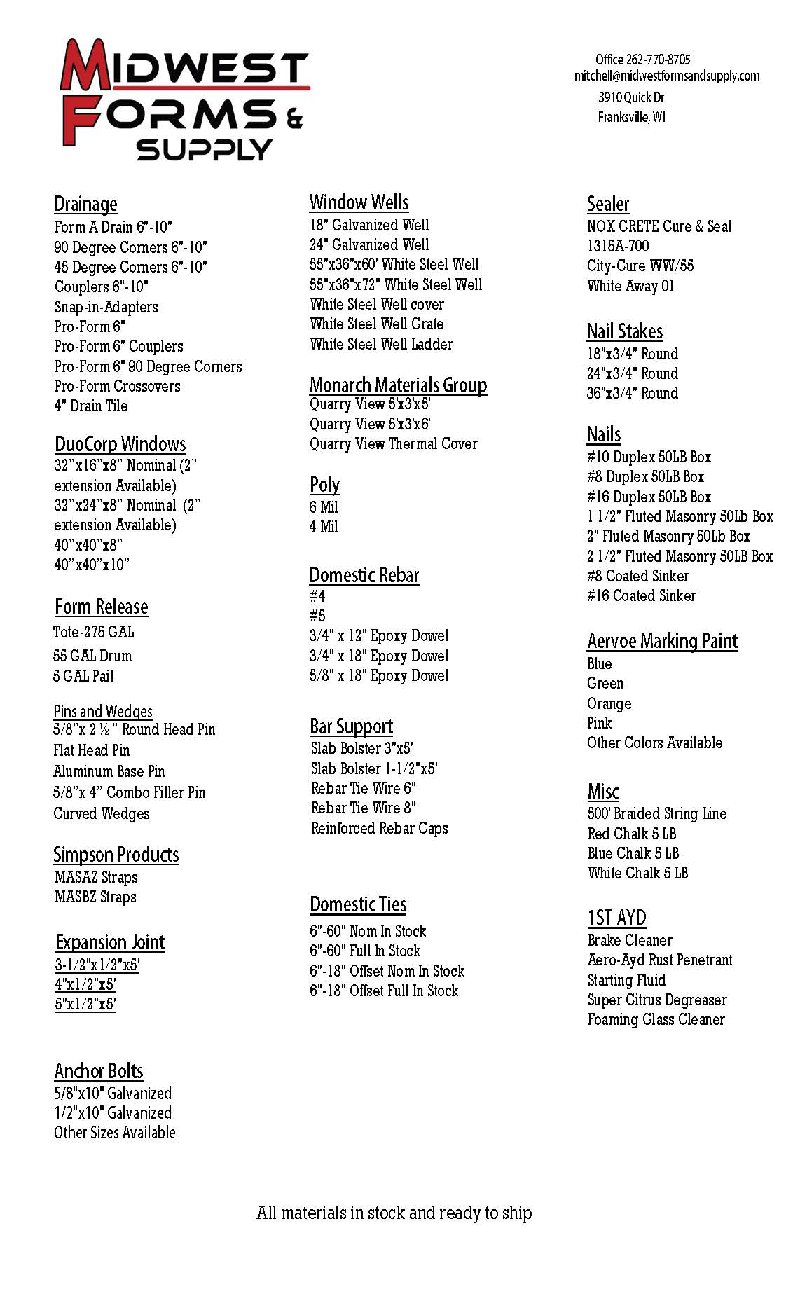 midwest forms and supply materials